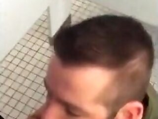 Hunk Gives Blow-job In A Public Restroom - Fledgling Homosexual Porno