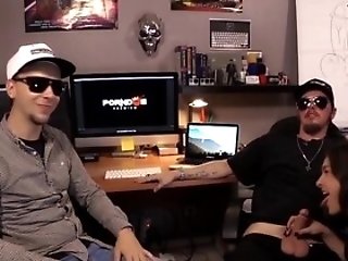 Guys Talk In Studio While Chick Gives A Blowage And Bj's Deep