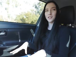 Maia Gets Horny In A Car And Starts Caressing Her Puny Tits