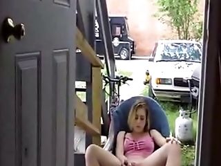 Dirty Blonde Fucks Her Gash In The Yard