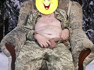 Ukrainian Soldier Relaxes Himself In The Chilly Winter Forest With His Big Member